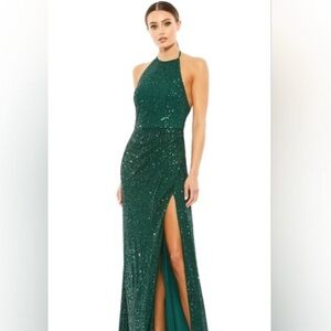 Elegant Green Sequin Halter Dress